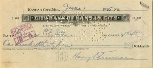 Harry Truman signed Check - SOLD